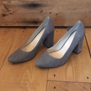 Cole Haan stacked heel grey suede pumps 7.5